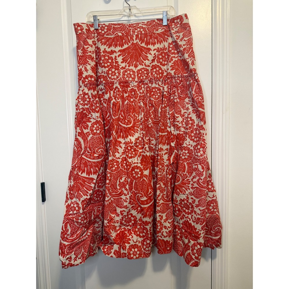 Sundance Midi Skirt Women XL Red Excellent Cotton Floral Boho Cottagecore